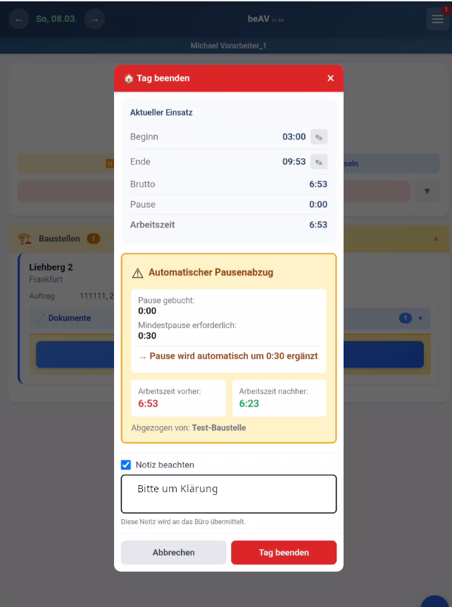 Notiz bei Feierabend