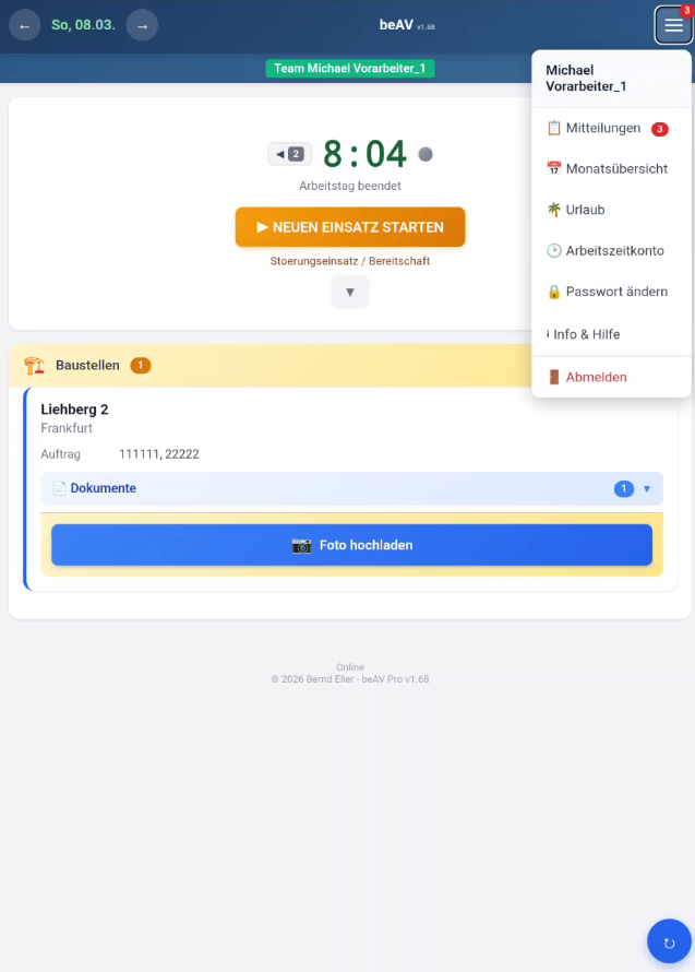 Hamburger-Menü Übersicht