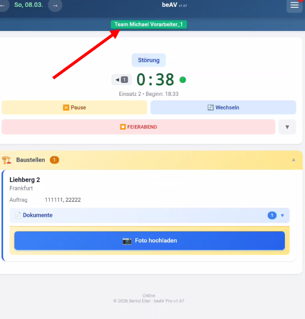 Team-Button aufrufen