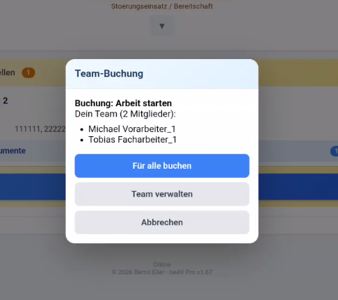 Team-Buchung durchführen