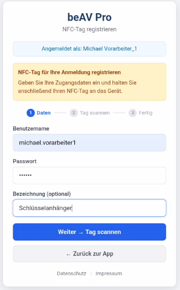 Zugangsdaten eingeben