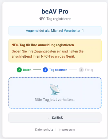 NFC-Tag vorhalten